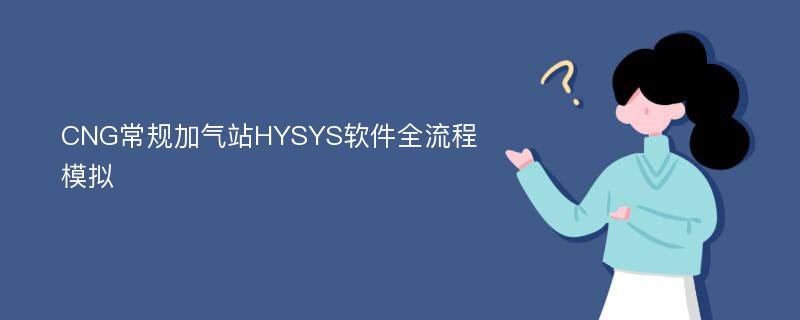CNG常规加气站HYSYS软件全流程模拟