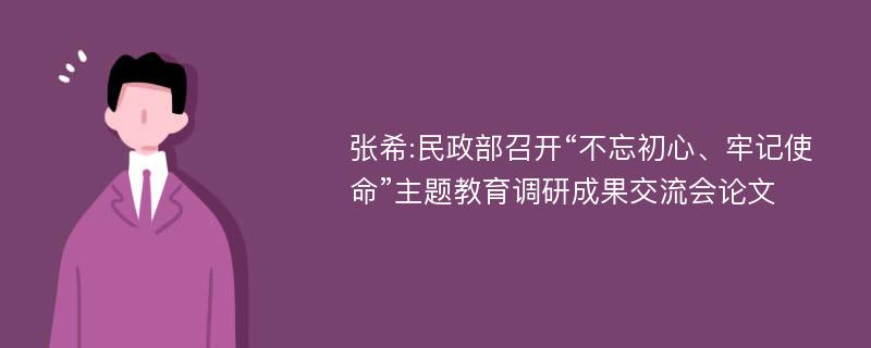 张希:民政部召开“不忘初心、牢记使命”主题教育调研成果交流会论文