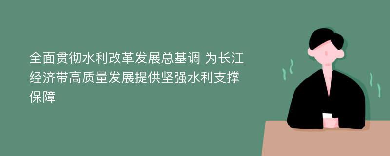 全面贯彻水利改革发展总基调 为长江经济带高质量发展提供坚强水利支撑保障