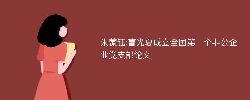 朱蒙钰:曹光夏成立全国第一个非公企业党支部论文